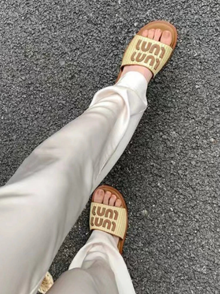 jinran Women Elegant Slippers 2024 Summer New Lady Beach Casual Wear Resistant Waterproof Female Vacation Retro Braided Beach Slippers indoor