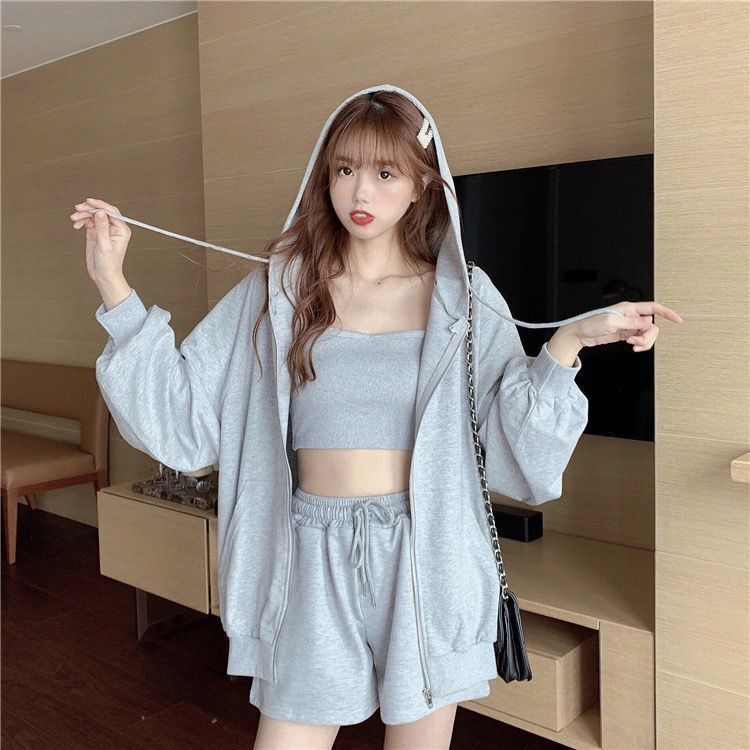 jinran Women 3 Pieces Summer Sleepwear Ensembles De Pyjama Nightgown Suits with Shorts Home Wear Roomware