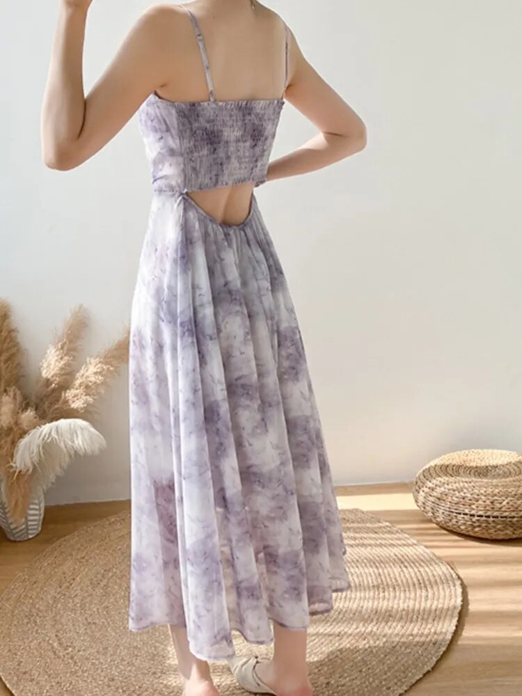 jinran - Summer Party Midi Elegant Dress Women Strap Sexy Design High Wasit Vintage Casual Dress Sleeveless Chiffon Sweet Dress