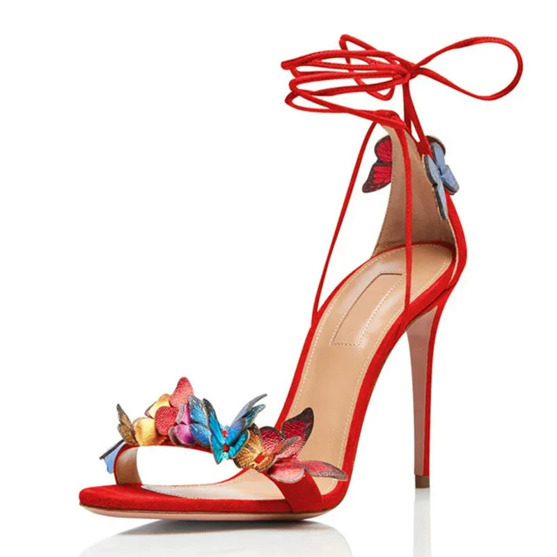 jinran New Luxury Design Cross Strap Sandals Women Summer Fashion Butterfly Open Toe Elegant High Heels Wedding Banquet Shoes for Women