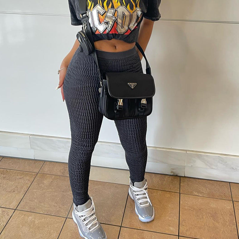 jinran Solid High Waist Shirred Pants Fitness Scrunch Trousers Push Up Work Out Gym Clothes 2022 Summer Women Wholesale
