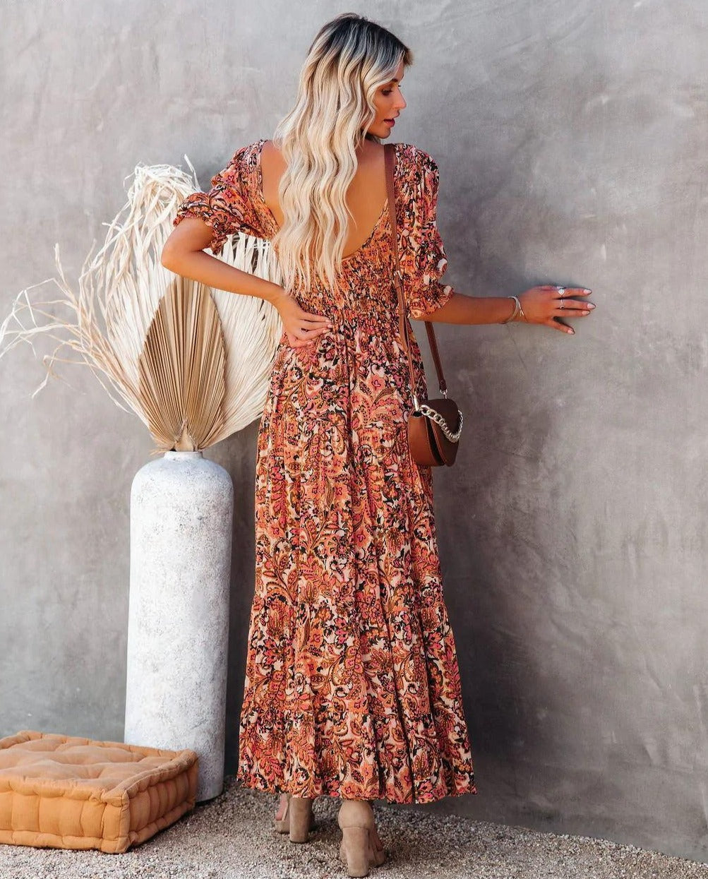 jinran summer new women's fashion casual print sleeveless backless elastic rubber dress