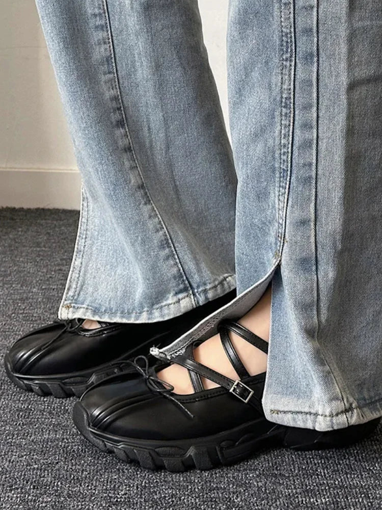 jinran Summer Chunky Women Sports Shoes Fashion Shallow Butterfly-knot Platform Sneakers Ladies Casual Flats Outdoor Mary Jane Shoes