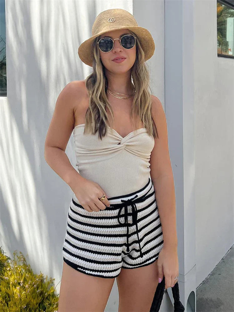 jinran Knit Tube Tops Women White Strapless Corset Tops Summer Basic Backless Off Shoulder Crop Top Bustier Casual Streetwear
