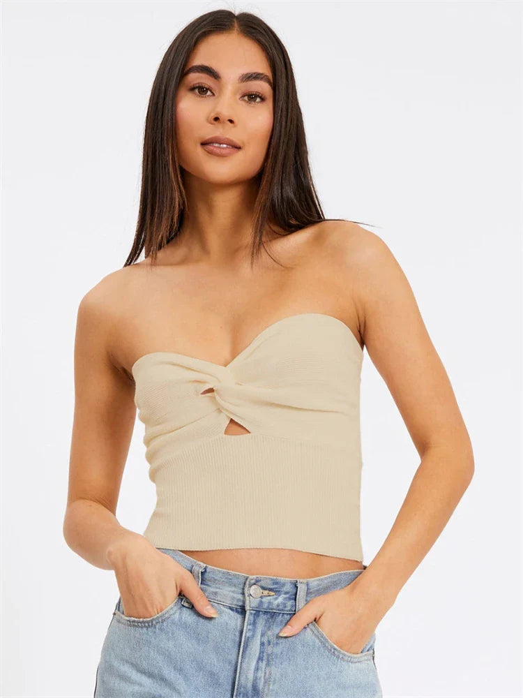 jinran Knit Tube Tops Women White Strapless Corset Tops Summer Basic Backless Off Shoulder Crop Top Bustier Casual Streetwear