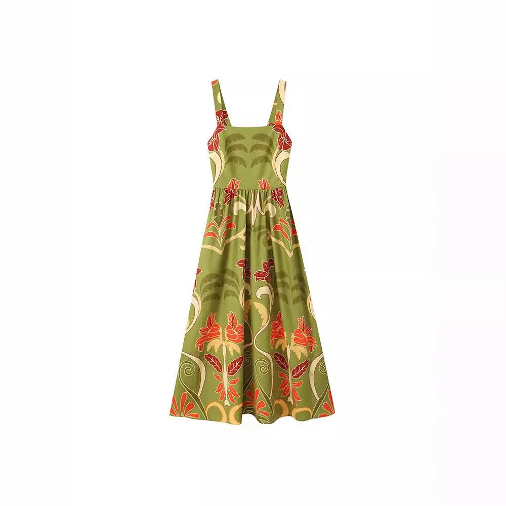 jinran Printed Lace Up Sling Long Dresses Women Sexy Backless Sleeveless Female Dress 2024 Summer Beach Holiday Loose Lady Vestidos