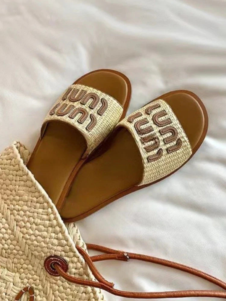 jinran Women Elegant Slippers 2024 Summer New Lady Beach Casual Wear Resistant Waterproof Female Vacation Retro Braided Beach Slippers indoor