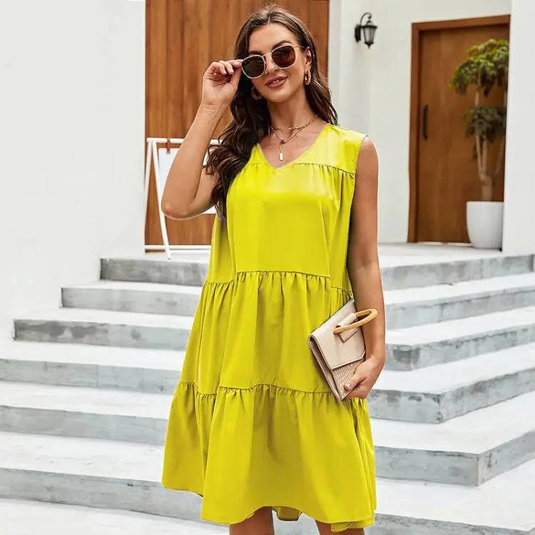 jinran Orange bright dress spring and summer new all-matching small skirt fresh mini skirt beach holiday beach dress