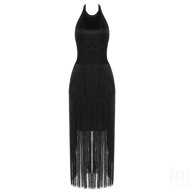 jinran New Bodycon Long Bandage Dress Tassel Bodycon Women Party Club Celebrity Evening Summer Autumn Dresses