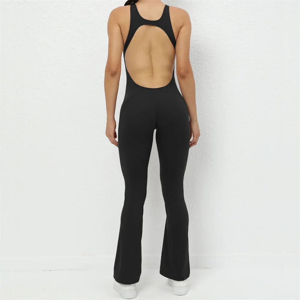 jinran 2024 Mini Flare Women Tracksuit Pad Yoga Set One Piece Jumpsuit Workout Legging Rompers Sport Gym Exercise Wear Active Suit