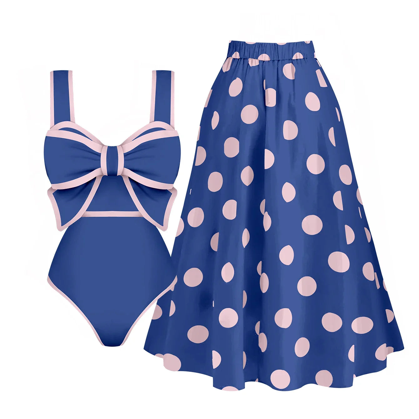 jinran 2024 New Bow Tie One Piece Swimsuit For Women Swimwear with Skirt Bathing Suit Monokini Beach Bodysuit Beach Wear