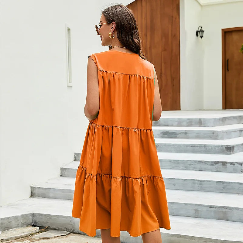 jinran Orange bright dress spring and summer new all-matching small skirt fresh mini skirt beach holiday beach dress