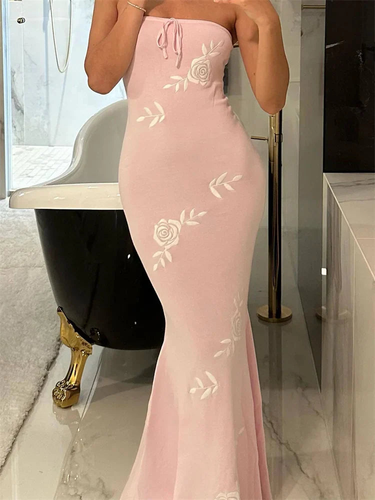 jinran Backless Lace-Up Printed Long Dress Female Fashion Elegant Bandage Contrast Casual Summer Party Dress Women Maxi Dress New