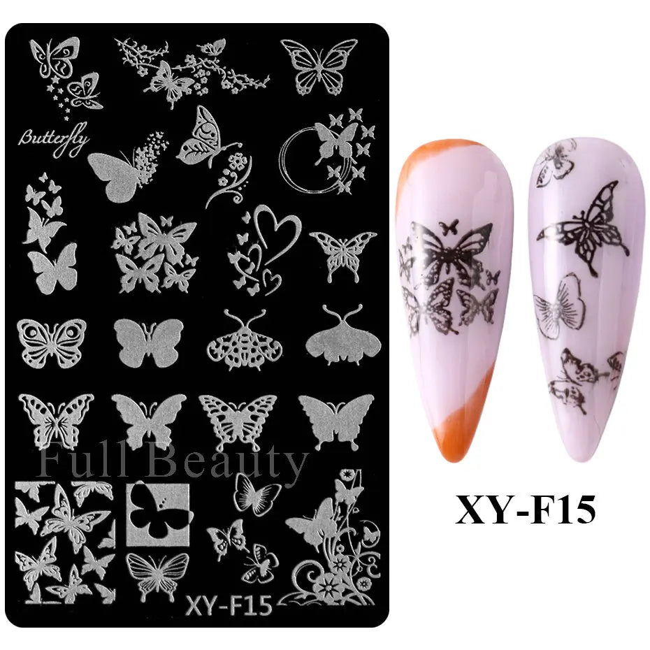 jinran Spring Flowers Nail Stamping Plates Cherry Blossom Summer Daisy Floral Butterfly DIY Nail Design Image Stamp Templates Stencil
