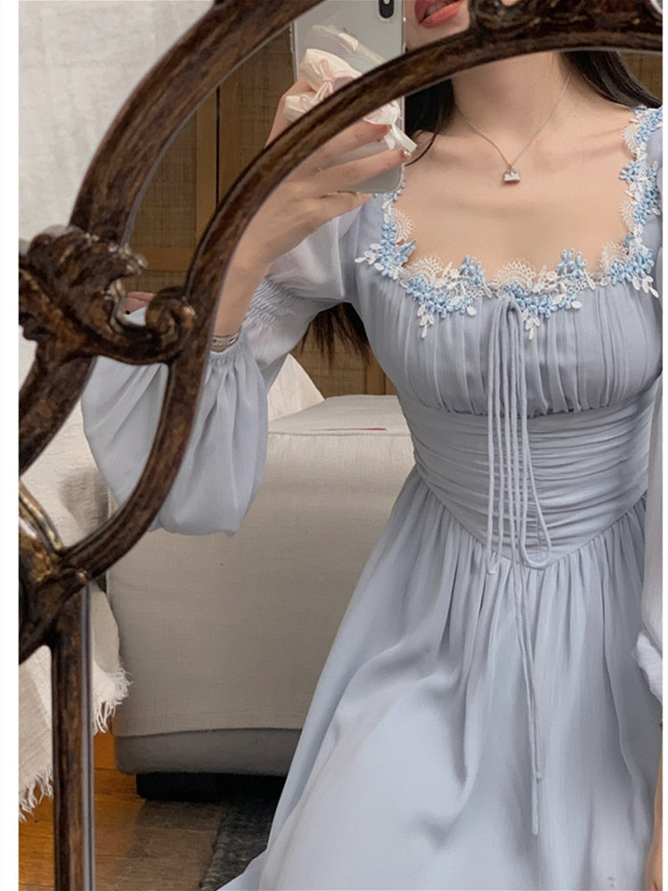 jinran Midi Dress Women Summer New Vintage French Corset Ruched Dresses Bodycon Elegant Evening Robe Female Slim Clothes Vestidos