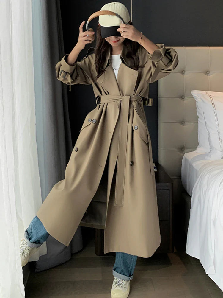 jinran Irregular Trench Coat For Women 2024 Spring Solid Color Lapel Double Breasted Fashion Long Windbreaker Clothing 2R7862