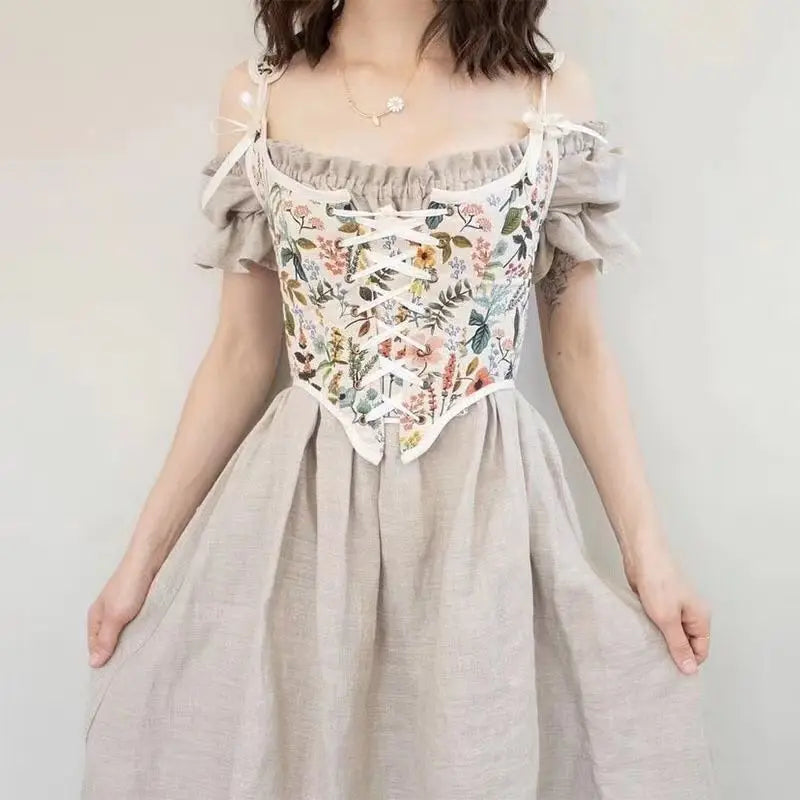 jinran Floral Beach Party Sexy Bustiers Crop Women Backless Bandage French Vintage Halter Top Korean Fashion Boho Lace with Corset 2024