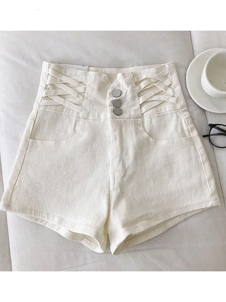 jinran New Streetwear Female High Waist Wide Leg Vintage Denim Shorts Spring Summer Women Loose Washed Solid Color Jeans Shorts