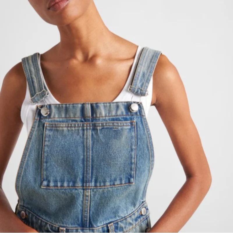 jinran 2024 Actual Pictures Fashion Brand Women's Denim Skirt Metal Triangle Label Camisole Vest One-piece Dresses Back Dresses
