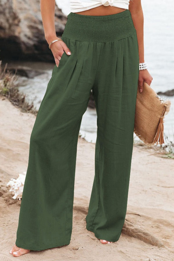 jinran Spring Summer Cotton Linen Women Pants Pockets Solid Casual White Wide Leg Office Lady White Long Trousers Khaki