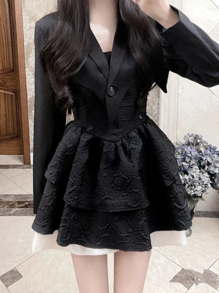 jinran One Piece Dress Korean Fashion Causal Y2k Party Mini Dress Office Lady Elegant Casual Black Strap Dress Women Summer chic