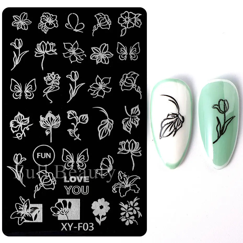 jinran Spring Flowers Nail Stamping Plates Cherry Blossom Summer Daisy Floral Butterfly DIY Nail Design Image Stamp Templates Stencil