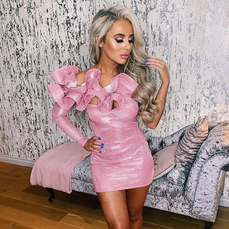 jinran Summer Bling Glitter Sequins Ruffle Sexy Y2K Clothes Sleeveless Backless Bodycon Mini Dresses For Women 2022 Club Party
