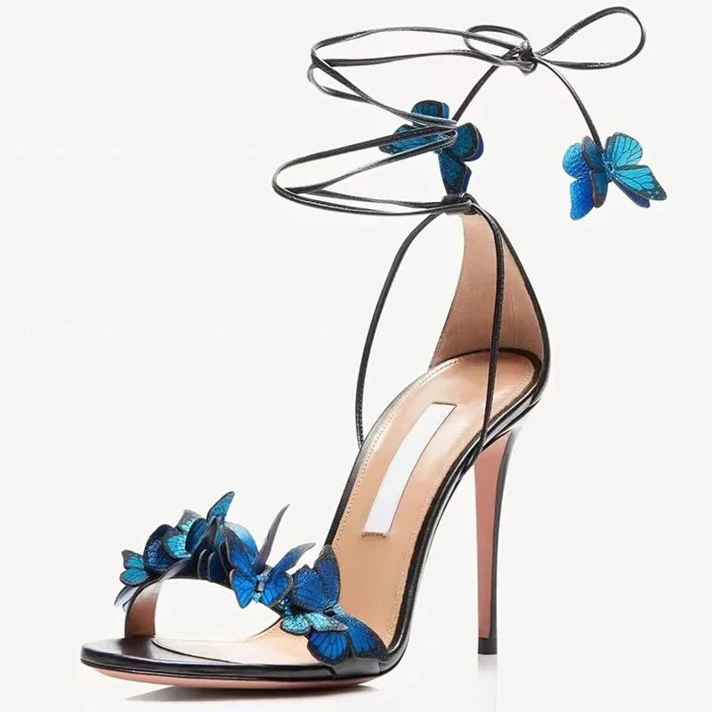 jinran New Luxury Design Cross Strap Sandals Women Summer Fashion Butterfly Open Toe Elegant High Heels Wedding Banquet Shoes for Women