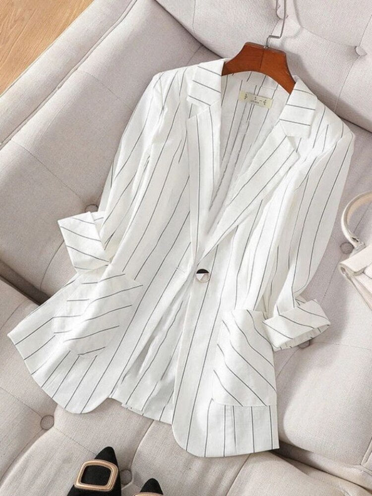 jinran Small Suit Jacket New Women's Spring Summer Striped Slim Sleeve Fashion Slim Suit Suit Jacket Oversize Code Clothing for Women