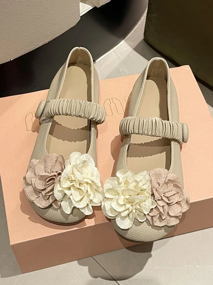 jinran French Style Sweet Single Shoes Women Summer Casual 2024 New Flat Mary Jane Shoes Female Gentle Late Floral Soft Sole Bean Shoes