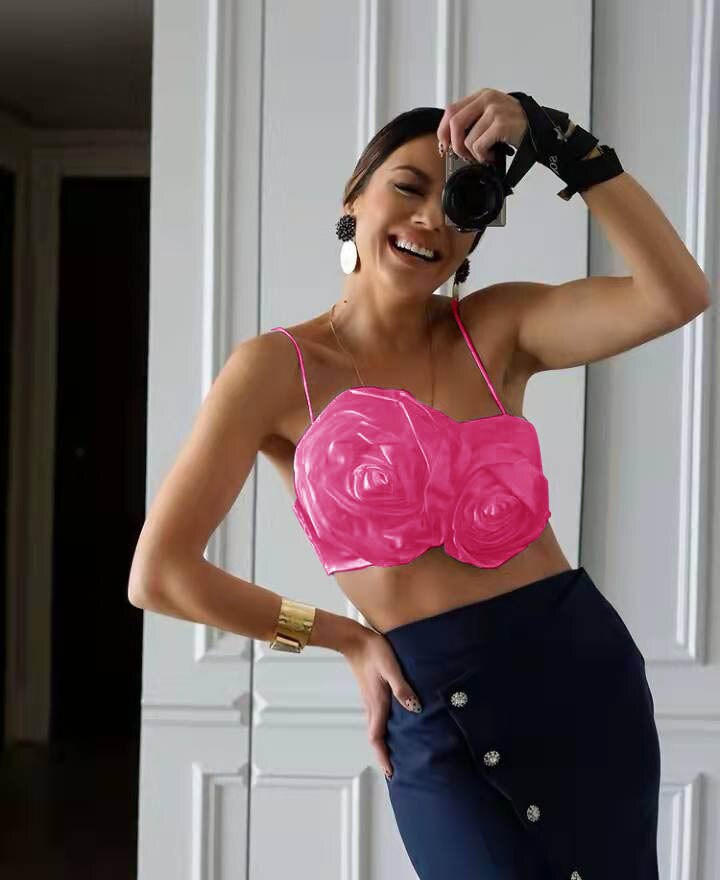 jinran Tee Women Girls Crop Top 3D Floral Female Chic Casual Spaghetti Strap Y2K Tank Tops Summer Elegant Sexy Satin Cami Ins