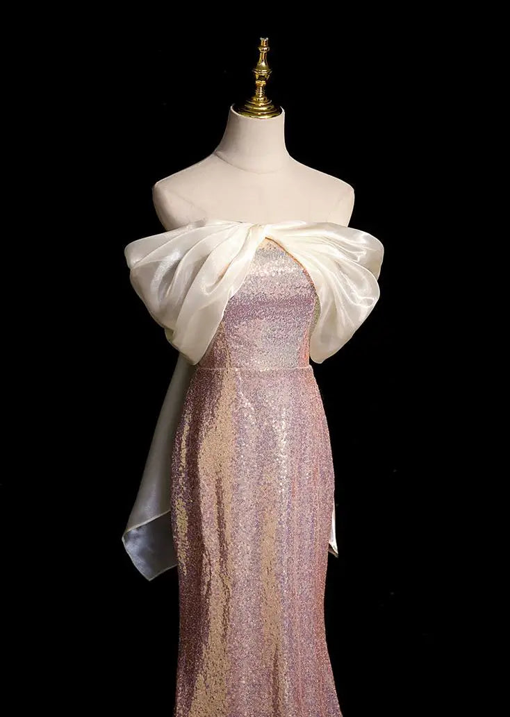 jinran 2024 Elegant Sweet Evening Dress Strapless Pink Sequin Off The Shoulder Party Dress Plus Size Custome Made Vestido De Novia