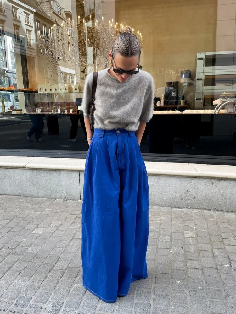 nvxiot - Autumn Grey Mohair Chic Short Sleeve O-neck Knit Pullover Women Fashion Knitted Sweater New Female Streetwear Pullovers 2024