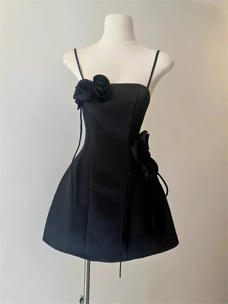 jinran Korean Style 3D Flower Waist Camisole Dress Elegant Multicolor Sleeveless Short Dresses Women 2024 New Spring Summer 3A8324