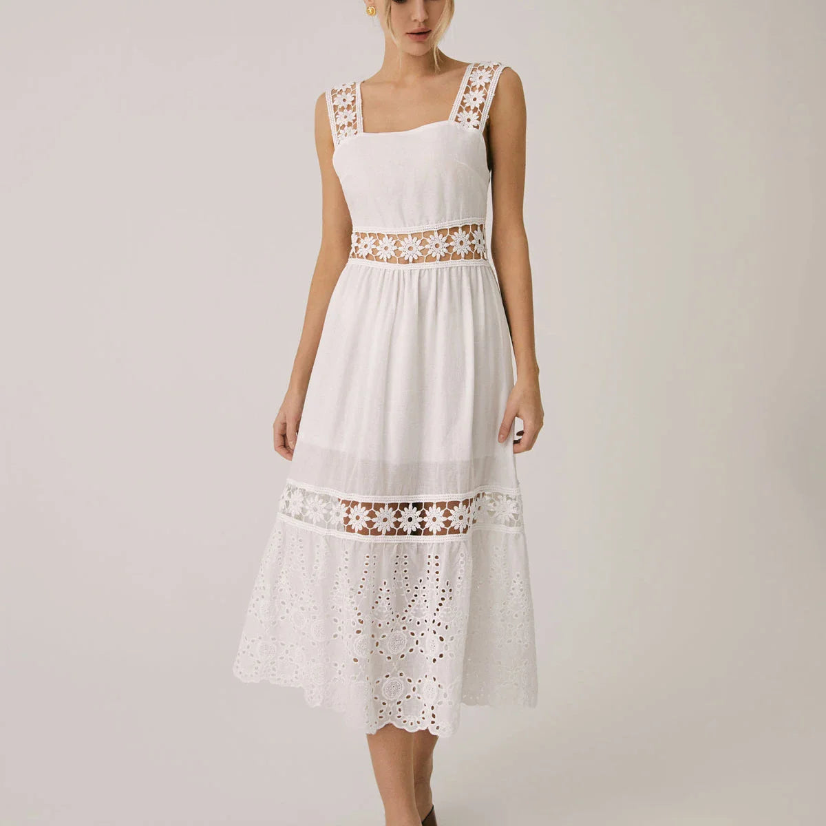 jinran 2024 White Dress Women Halter Cotton Long Dress Lace Elegant Party Outfits Ladies Sexy Club Clothes