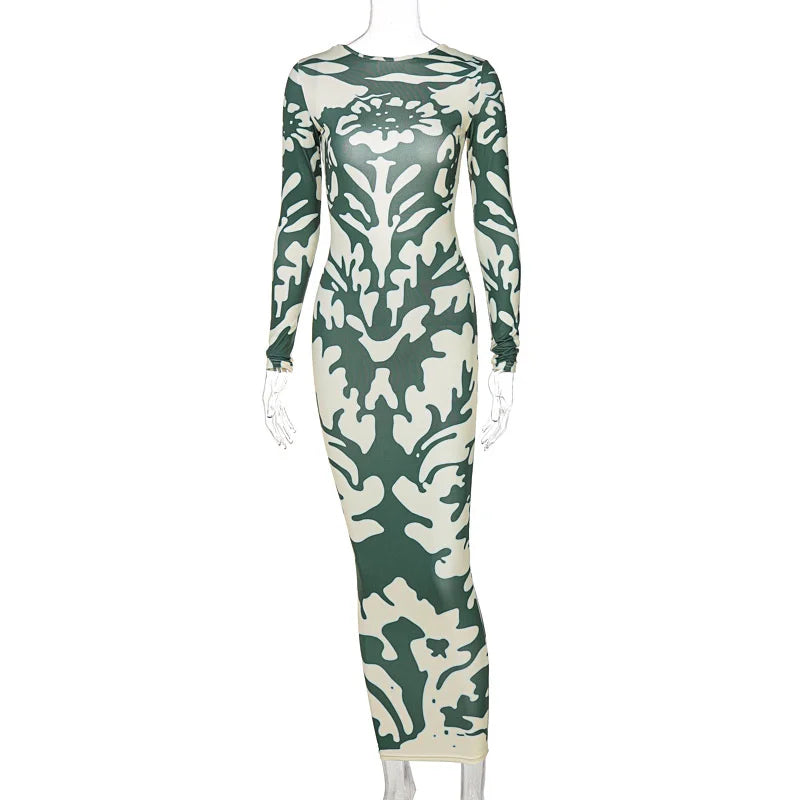 jinran Long Sleeve Backless Sexy Camouflage Dress Summer Women Fashion Streetwear Outfit Print Club Clothing
