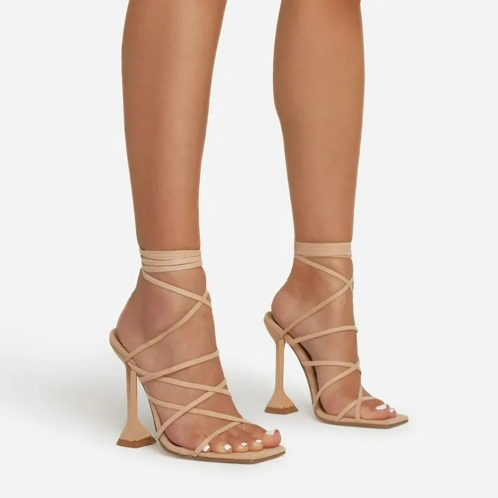 jinran Women's Shoes 2024 Summer Large Strapping High Heel Sandals Sexy Fashion Woman Heel Party Sandals Pump Ladies Mujer Zapatos