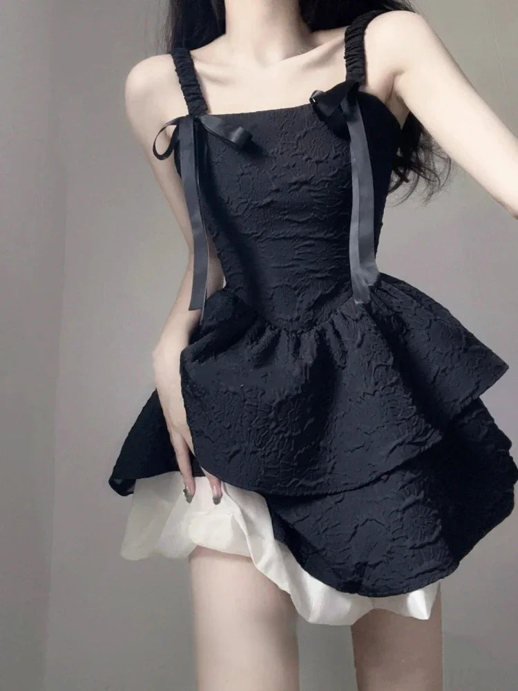 jinran One Piece Dress Korean Fashion Causal Y2k Party Mini Dress Office Lady Elegant Casual Black Strap Dress Women Summer chic