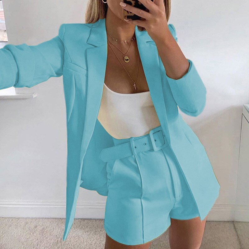 jinran New Spring and Summer Suit Jacket Shorts Sexy Temperament Women's Fashion Casual Lapel Cardigan Fashion Belt Women's Wear Set