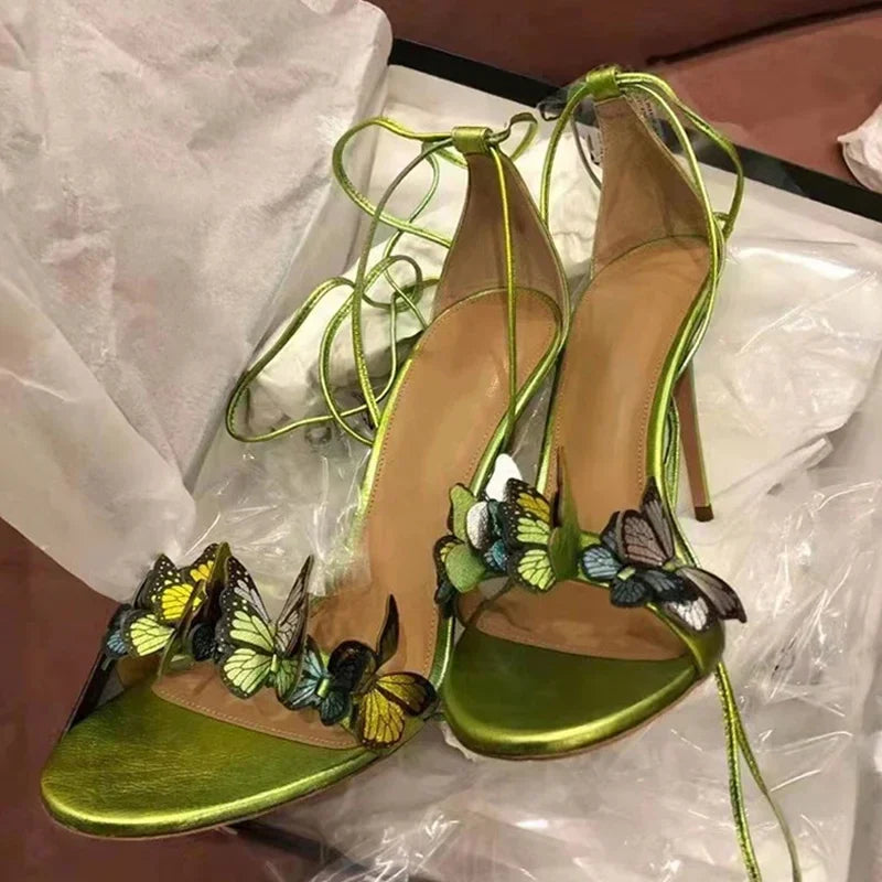 jinran New Luxury Design Cross Strap Sandals Women Summer Fashion Butterfly Open Toe Elegant High Heels Wedding Banquet Shoes for Women