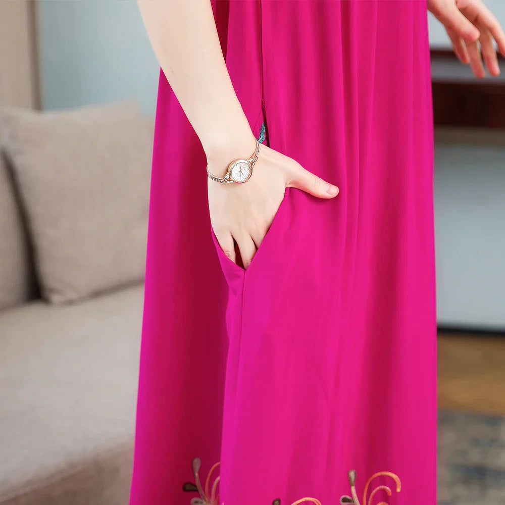 jinran New Casual Summer Dress For Woman Dresses Women Floral Sunflower Dress Embroidery Ladies Party Dress Female vestidos