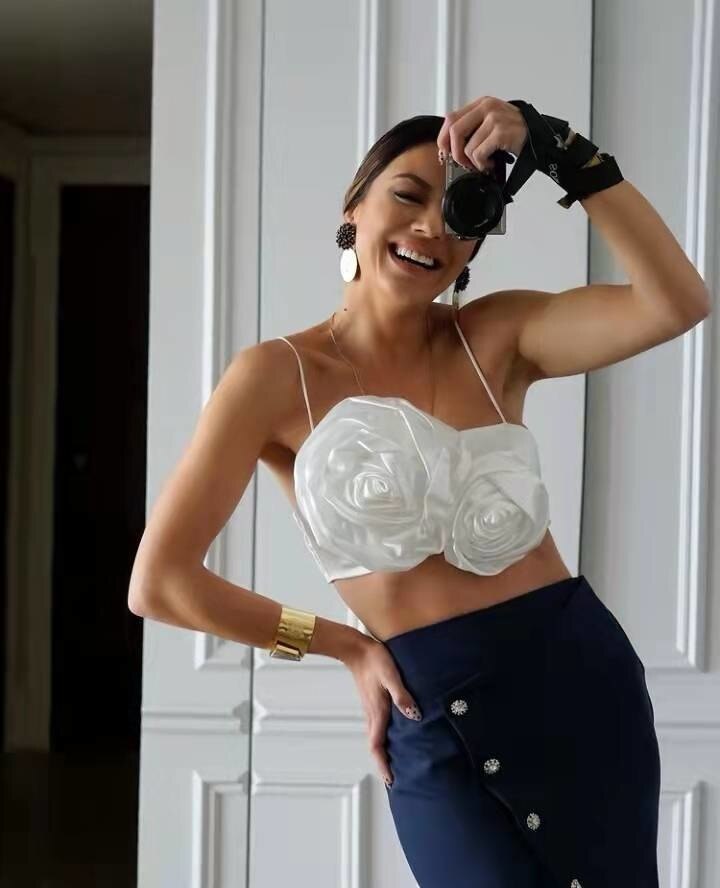 jinran Tee Women Girls Crop Top 3D Floral Female Chic Casual Spaghetti Strap Y2K Tank Tops Summer Elegant Sexy Satin Cami Ins