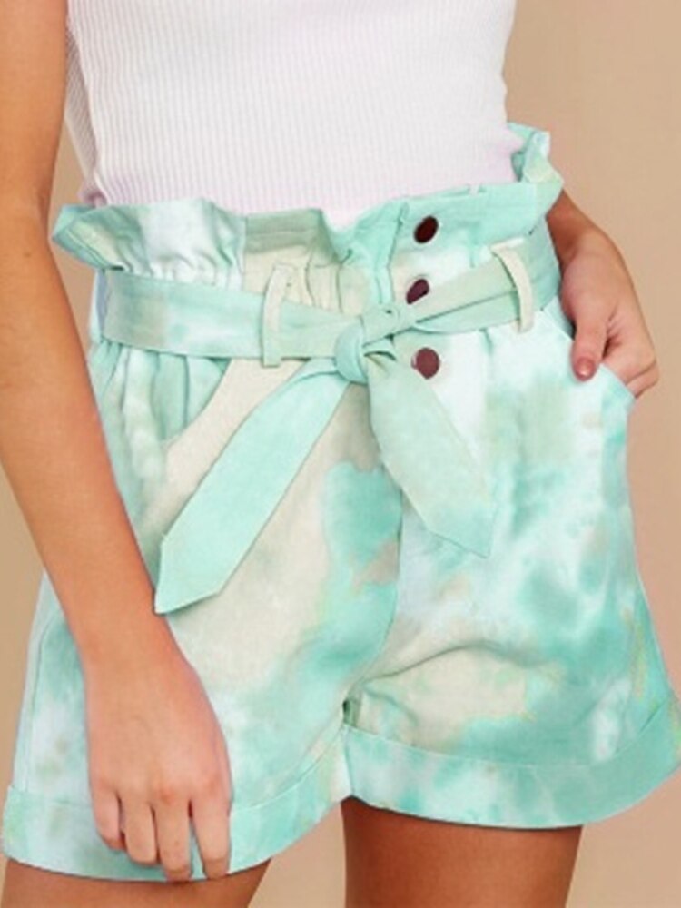 jinran New Spring and Summer Strap Casual Pocket Shorts Fashion Tie-dyed Color Ladies Pants Sports Pants Short Jeans Pants for Women
