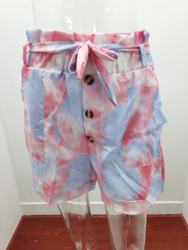 jinran New Spring and Summer Strap Casual Pocket Shorts Fashion Tie-dyed Color Ladies Pants Sports Pants Short Jeans Pants for Women
