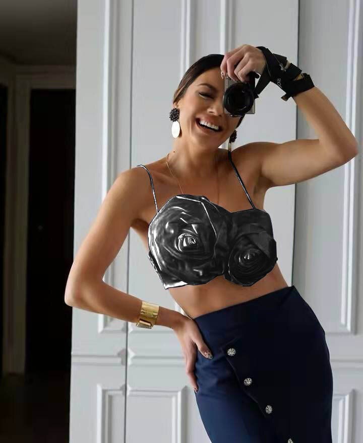 jinran Tee Women Girls Crop Top 3D Floral Female Chic Casual Spaghetti Strap Y2K Tank Tops Summer Elegant Sexy Satin Cami Ins