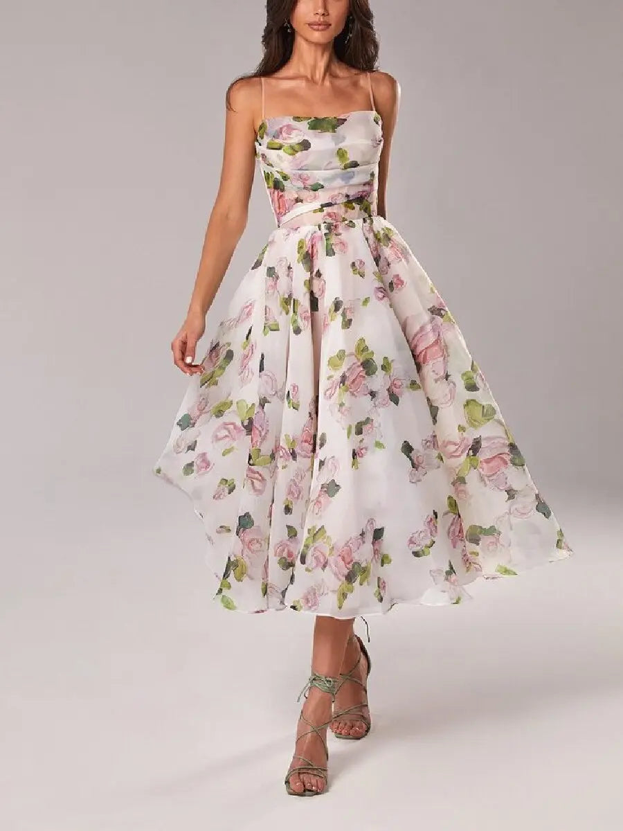 jinran Women's Dresses Summer New Women's Clothing Tube Top Sleeveless Print Swing Dress