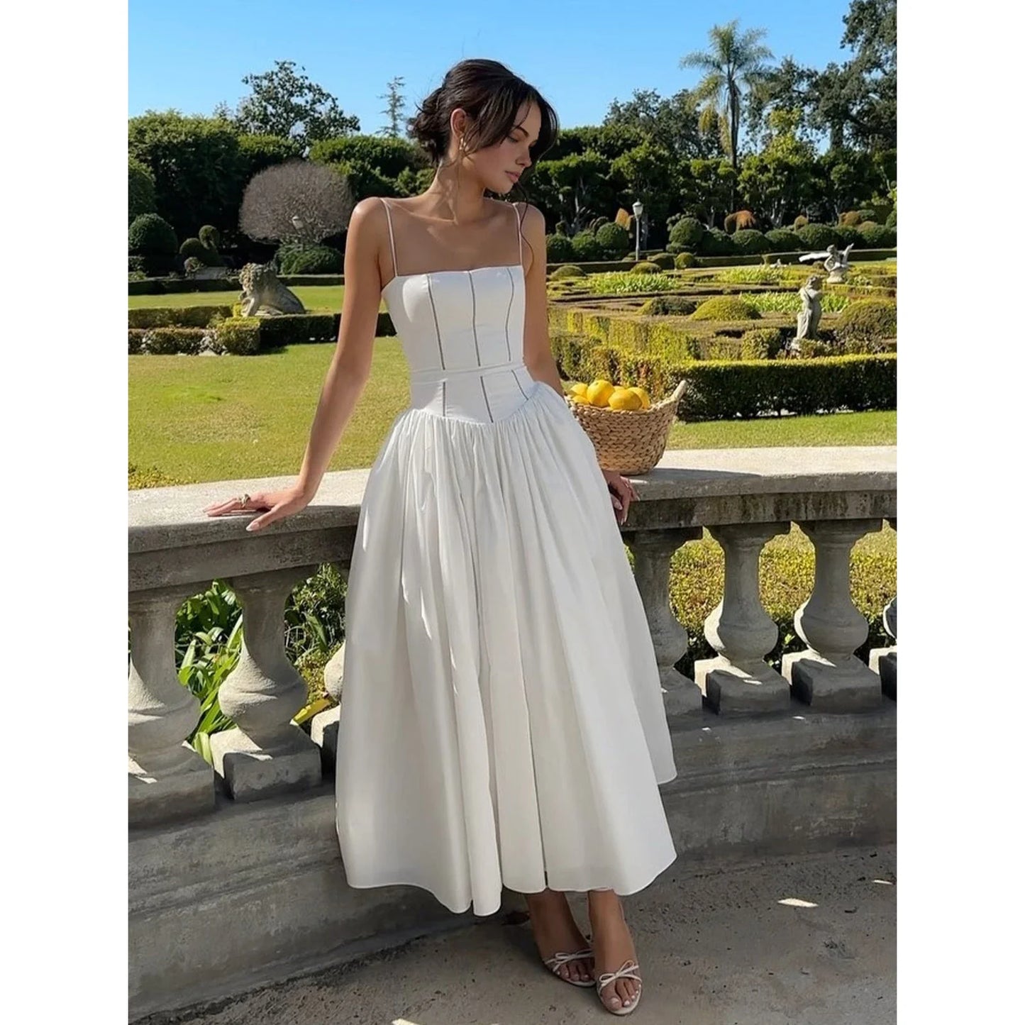 jinran 2024 White Dress Women Halter Cotton Long Dress Lace Elegant Party Outfits Ladies Sexy Club Clothes