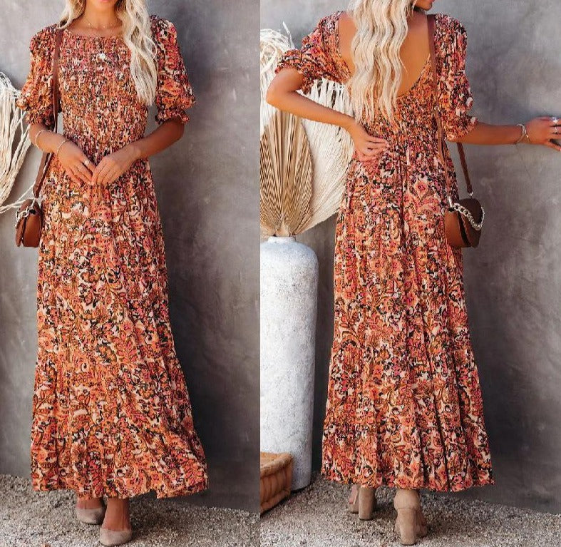 jinran summer new women's fashion casual print sleeveless backless elastic rubber dress