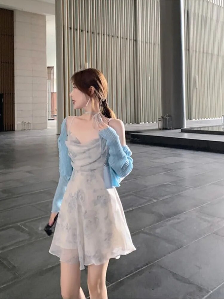 jinran - Summer Party Midi Elegant Dress Women Strap Sexy Design High Wasit Vintage Casual Dress Sleeveless Chiffon Sweet Dress