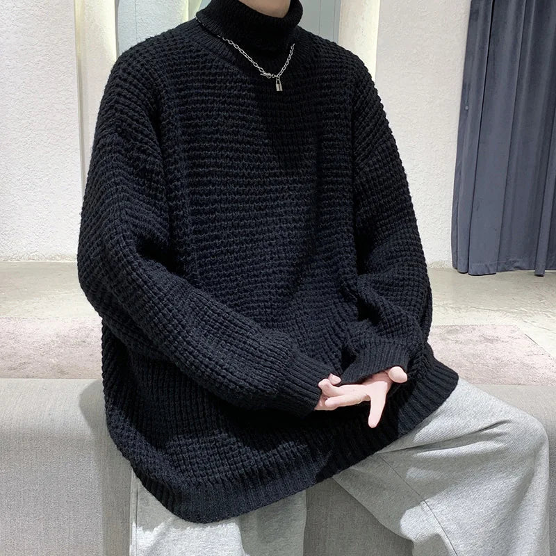 Winter Y2k Turtleneck Sweaters Men Vintage Black Casual Pullovers Korean Fashions Oversized Harajuku Knitted Sweater